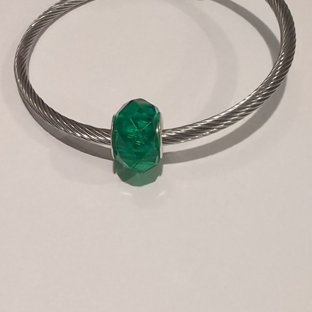 Silver Green Faceted Charm for‎ Pandora Style Bracelet